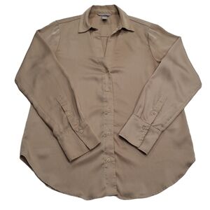 ✨2/$25 H&M women's tan button down business casual long sleeve shirt 